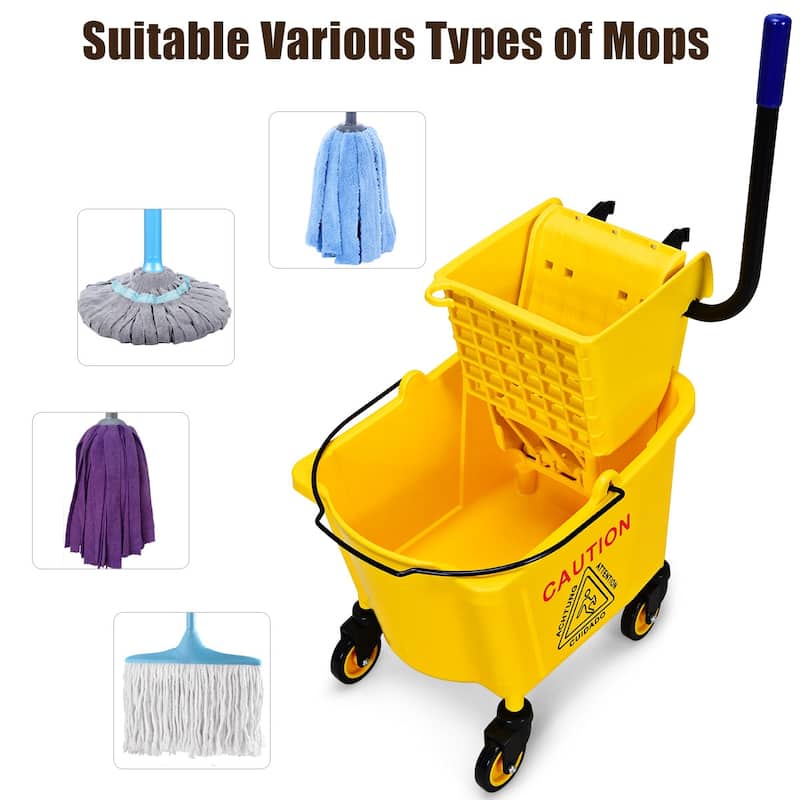 Costway Commercial Mop Bucket Side Press Wringer on Wheels Cleaning 26
