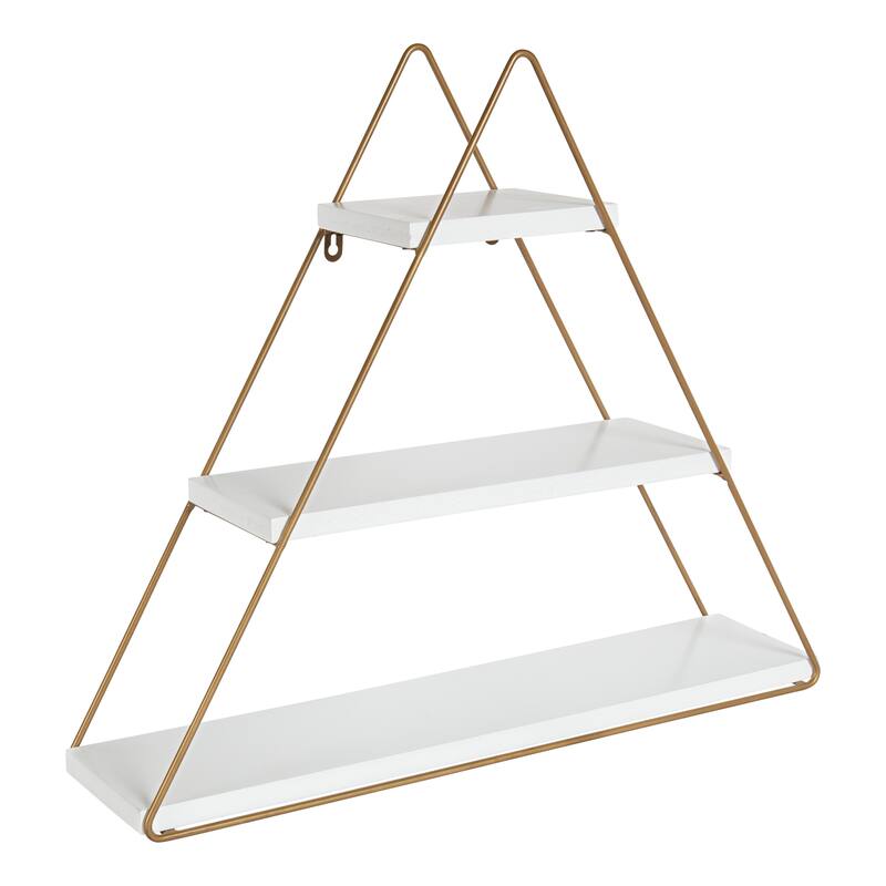 Kate and Laurel Tilde 3 Tiered Triangle Floating Wall Shelf - White/Gold
