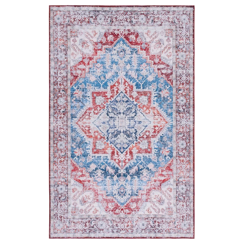 SAFAVIEH Tucson Machine Washable Slip Resistant Era Traditional Rug - 6' x 9' - Blue/Red