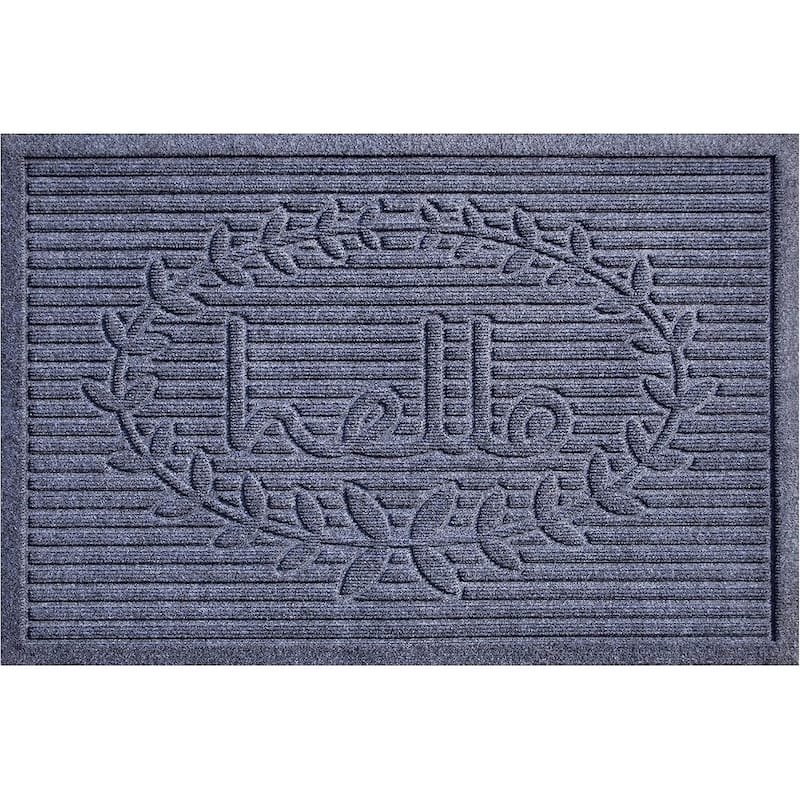 HomeRoots 24" X 36" Dark Gray Striped Hello Outdoor Polypropylene Door Mat - 24' X '36