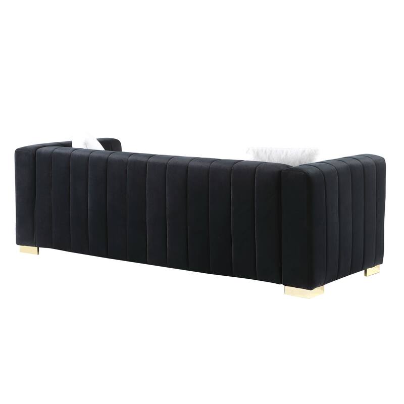 Chesterfield 87.01" Velvet Channel Tufted 3-seater Sofa with Pillows for Living Room