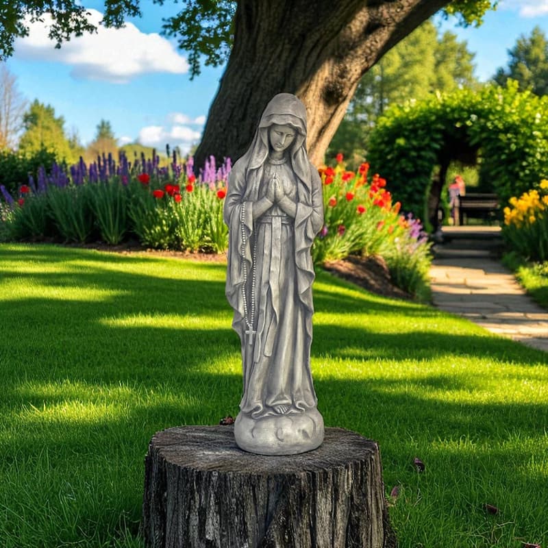HomeRoots 32" Gray Polyresin Virgin Mary Outdoor Statue - Grey - Polyresin