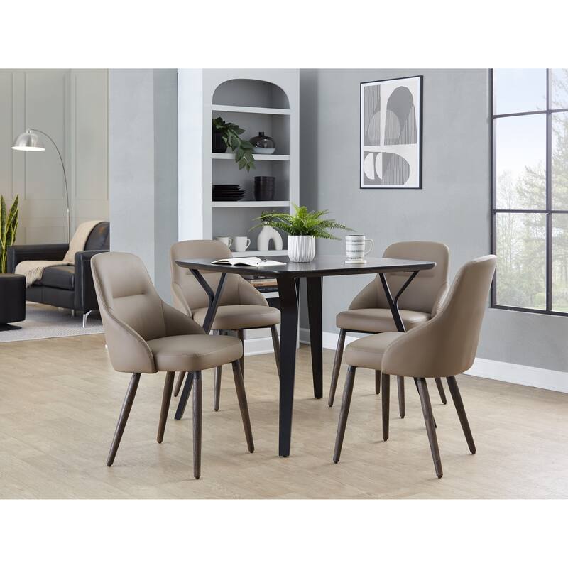 York Upholstered Contemporary Chair in Dark Walnut Wood - Set of 2 - Brown