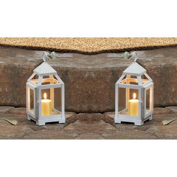Set of 2 White Mini Contemporary Lanterns