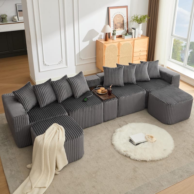 Boneless Modular Sofa with USB, Wireless Charging & Coffee Table Board