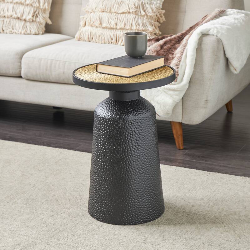 Black Metal Handmade Accent Table with Rope Tabletop - Black