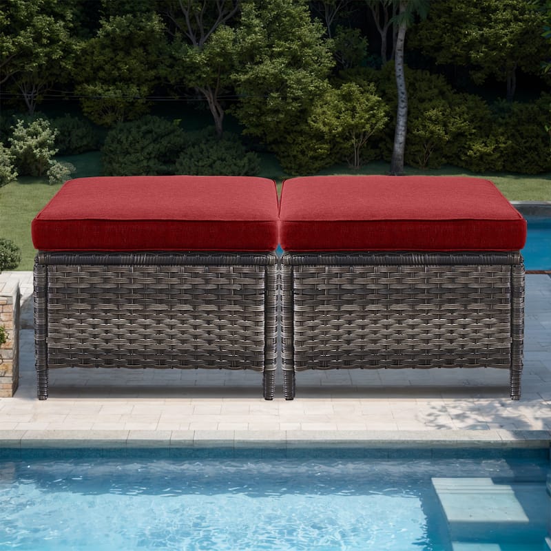 Gymojoy Patio PE Rattan Ottoman with Cushion - Grey - Red