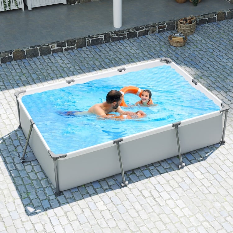 Blue-Grey PVC Metal Family Outdoor Ground Swimming Pool with Drain and Sturdy Frame