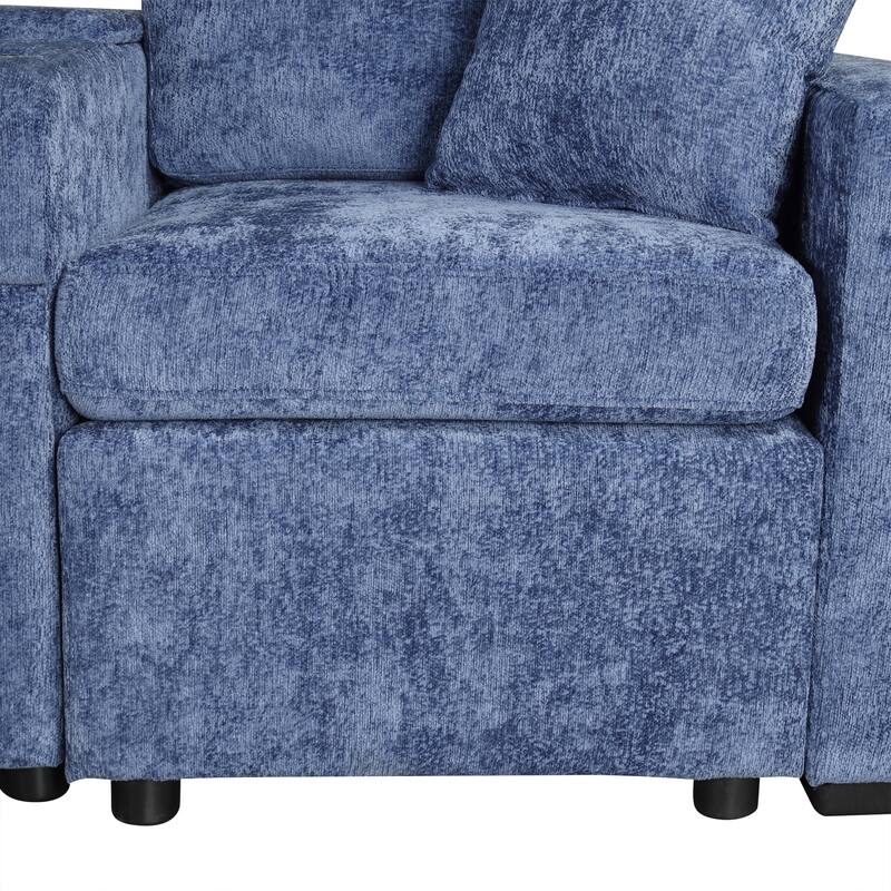 120.5" Chenille L-Shaped Convertible Sofa Bed with Pull-Out Bed, Storage Ottoman & Cup Holders