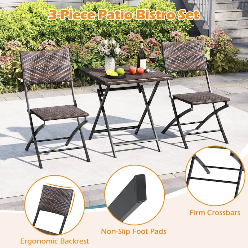 Costway 3 PCS Rattan Bistro Set with Wicker Seat & Tabletop for - See Details