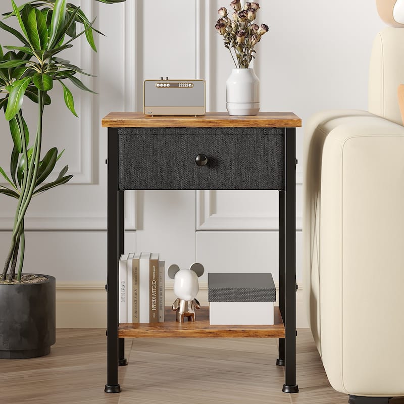Javlergo 2 Pack X Frame Nightstand with Removable Fabric Drawer Easy to Clean Multifunctional End Table with Open Shelf