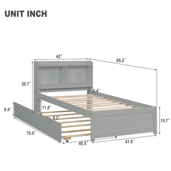 Twin Size Daybed, with Trundle, with Bookshelves and Storage Shelves