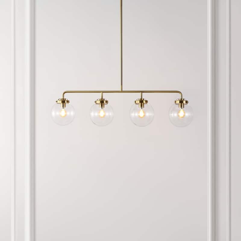 SAFAVIEH Lighting Tuija 34" Rustic Pendant (4-Bulb) - 6" W x 34" D x 49" H - Brass Gold/Clear - 6Wx34Dx49H