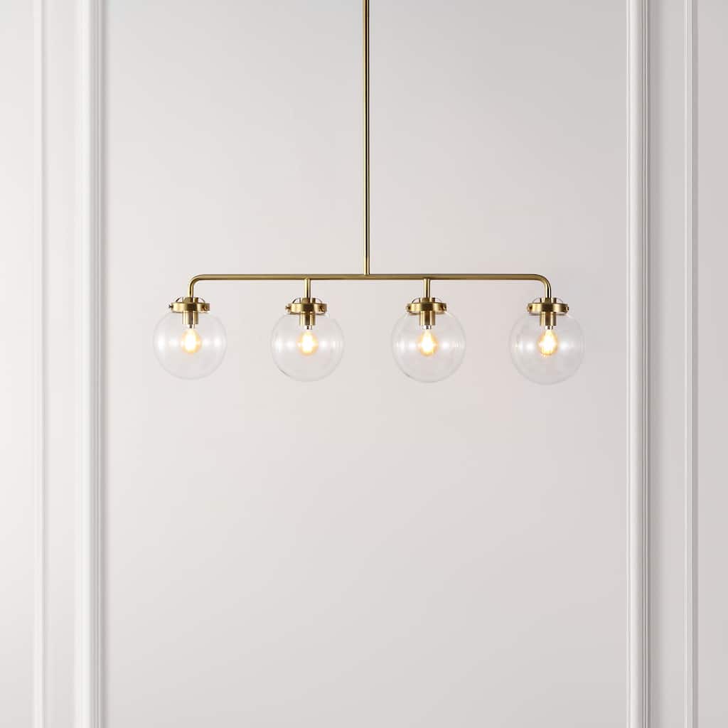 SAFAVIEH Lighting Tuija 34" Rustic Pendant (4-Bulb) - 6" W x 34" D x 49" H - Brass Gold/Clear - 6Wx34Dx49H
