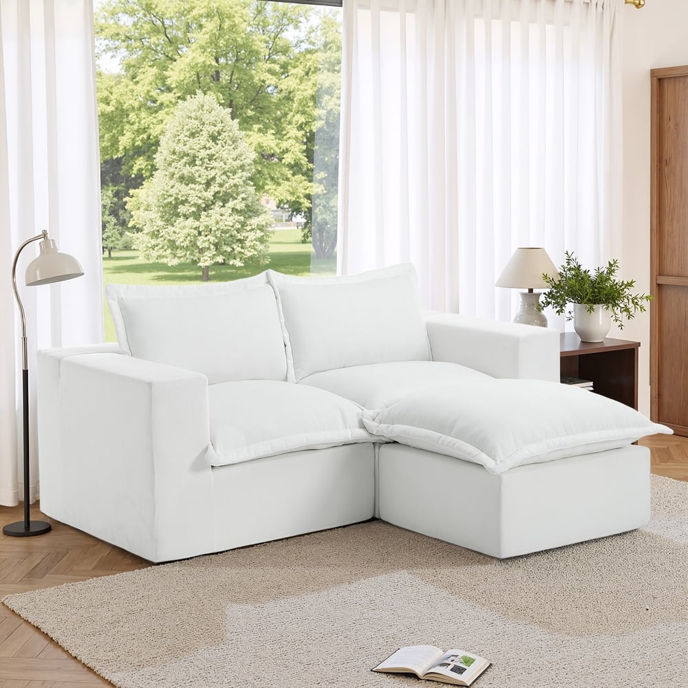 Chenille No Assembly Modular Sectional Sofa Cloud Couch with Ottoman