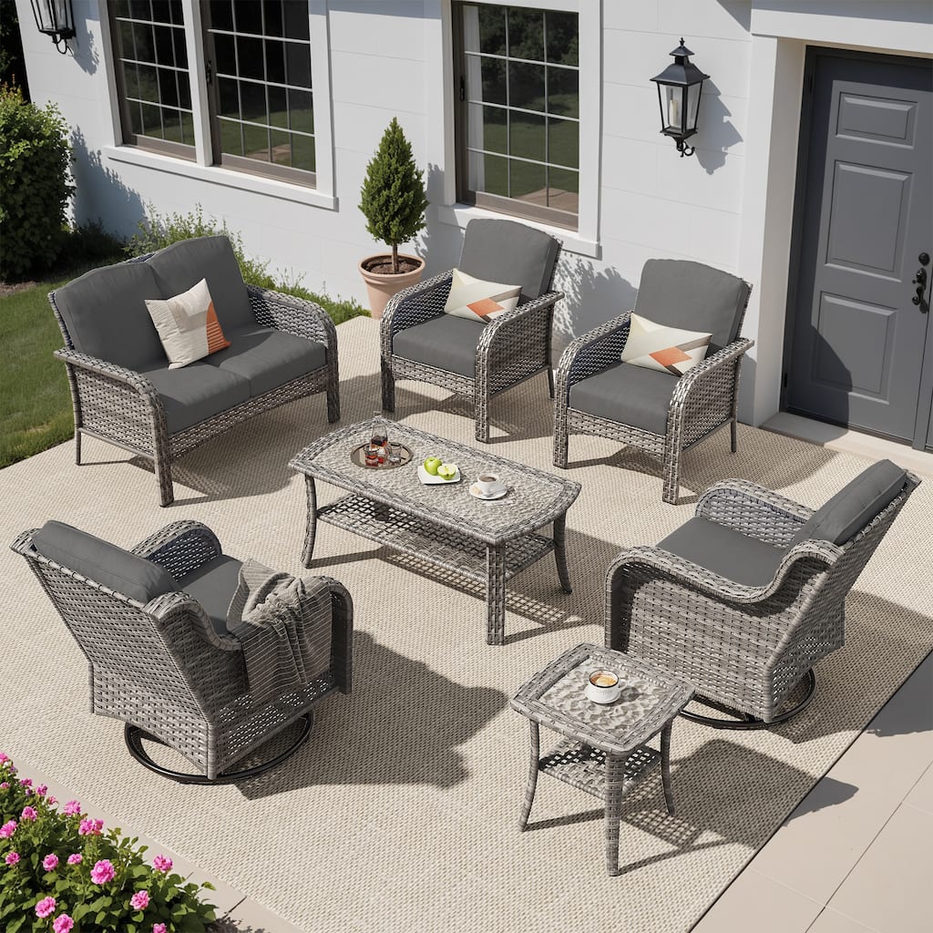 OVIOS 7 Pieces Outdoor Patio Swivel Chair Loveseat Conversation Set