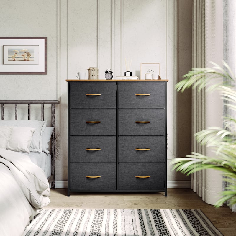 Modern 8-drawers Vertical Fabric Dresser Bedroom Storage Tower - Dark Grey