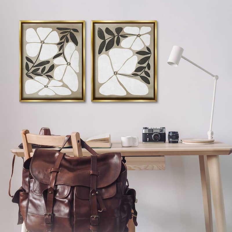 Stupell Neutral Bohemian Flowers Framed Floater Canvas Wall Art Design By Victoria Barnes (Set of 2)