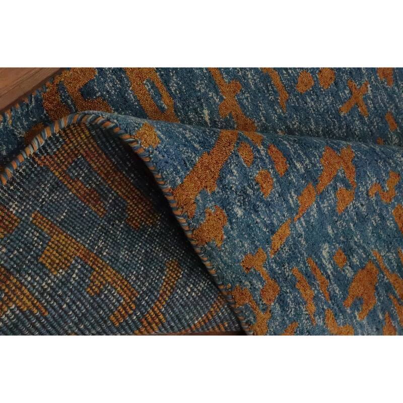 Hand Knotted Oriental 100% Wool Carpet Modern Abstract Navy Blue & Blues Gabbeh Area Rug - 7' 11'' X 5' 0''