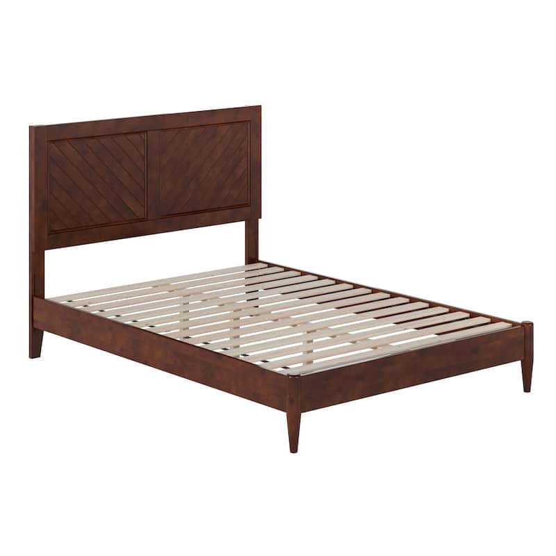Solid Wood Low Profile Platform Bed - Classic Charm Design, USB Charger Included, Walnut Finish, Full Size Bed