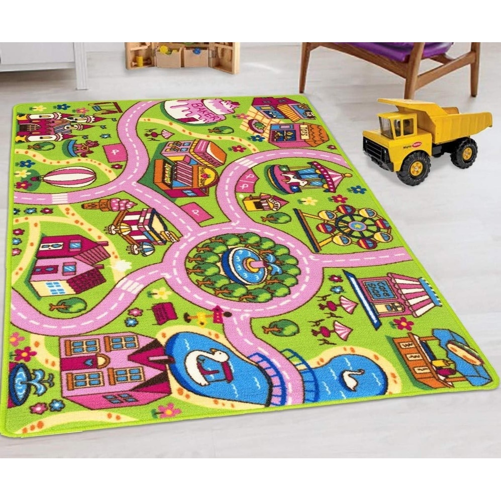 Kids Car Road Rugs City Map Play Mat for Classroom/Baby Room Non-Slip Rubber Back, Size: 5 by 7 Feet