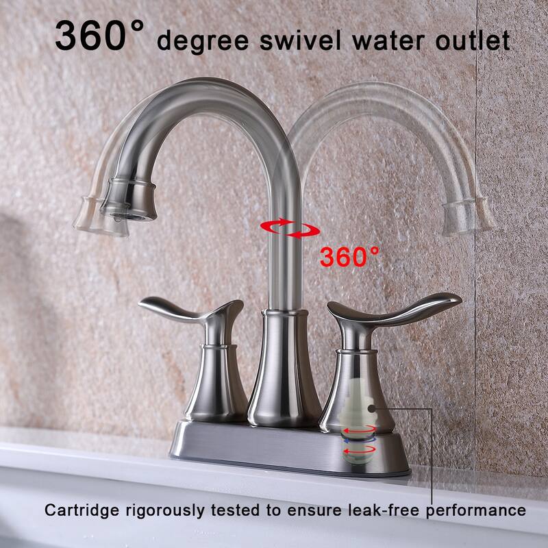 2-Handle 4-Inch Brushed Nickel Bathroom Faucet, Bathroom Vanity Sink Faucets with Pop-up Drain and Supply Hoses