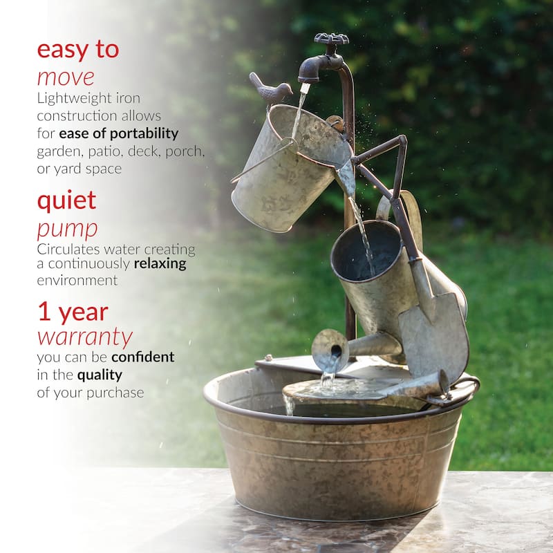 Alpine Corporation 28" Tall Outdoor 3-Tier Metal Garden Tools Water Fountain