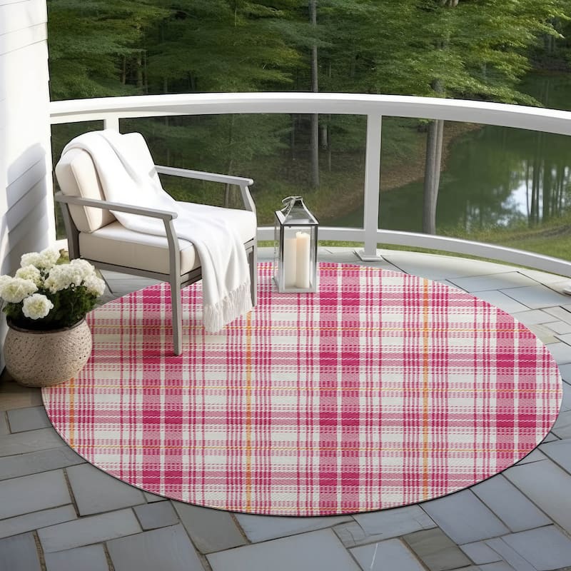 Machine Washable Indoor/ Outdoor Plaid Chantille Rug