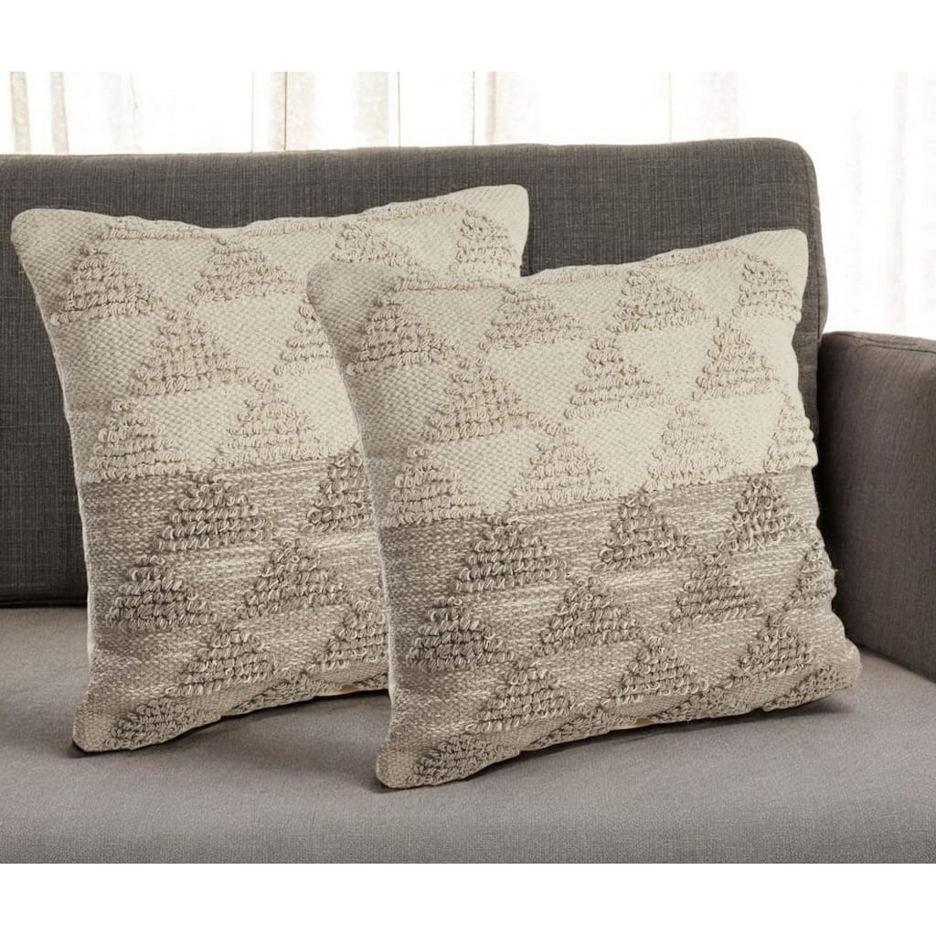 Set of Two Cream Geometric Cotton Throw Pillow With Texture
