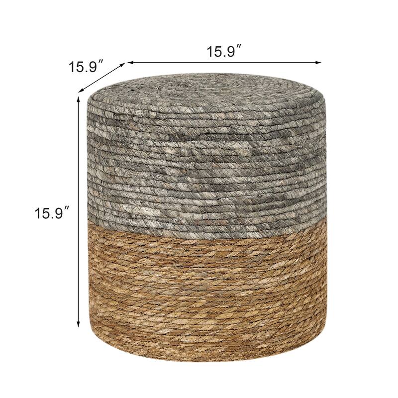 Adeco Round Ottoman Natural Cattail Hand Weave Foot Stool