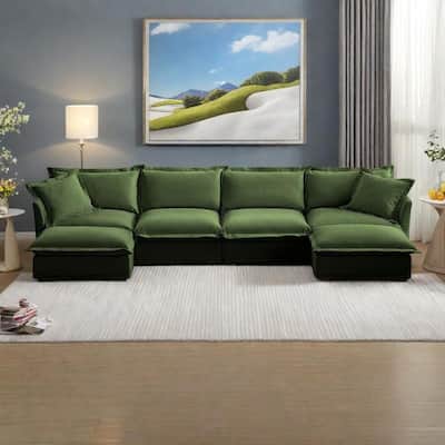 156.6" Chenille U-Shaped Sectional with 4-Seater and French Edge Pillows & Cloud Cushions
