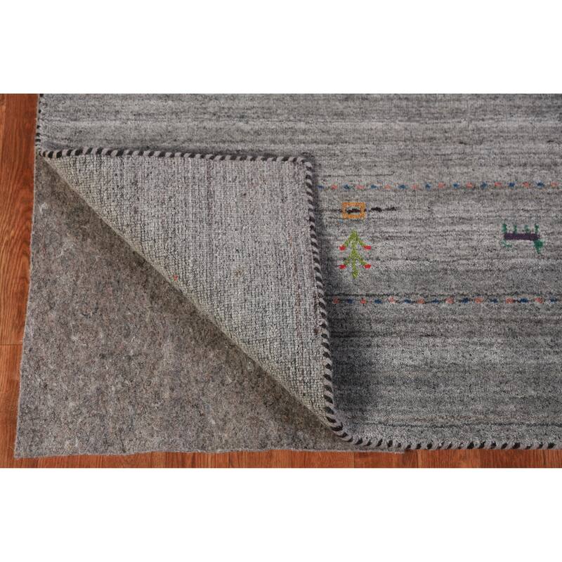 Hand Knotted Oriental 100% Wool Carpet Tribal Animal Pictorial Greys & Charcoal Gabbeh Area Rug - 9' 6'' X 7' 10''