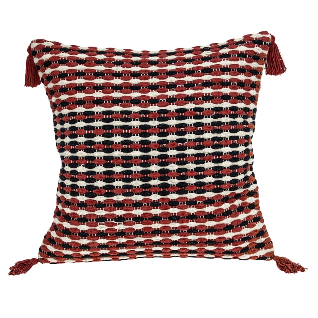 Hand Woven Tapestry Square Throw Pillow - 20" - Red and Beige