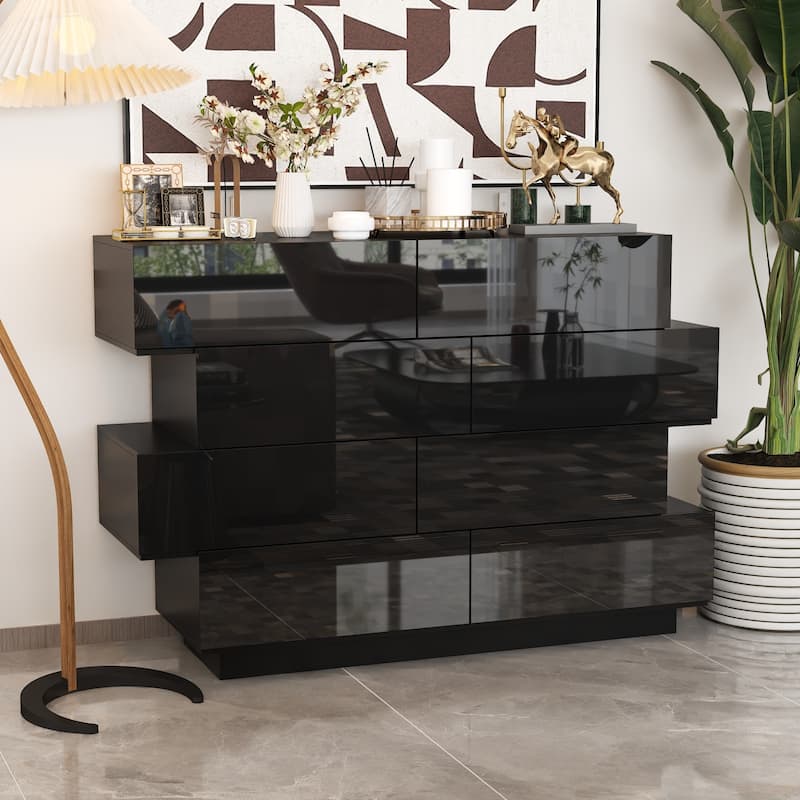 Contemporary High Gloss White Eight-Drawer Dresser, Chest of Drawers