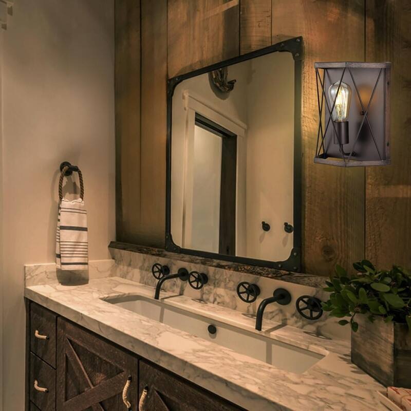 1 Light wall sconce wood finished wall lighting metal bathroom sconces