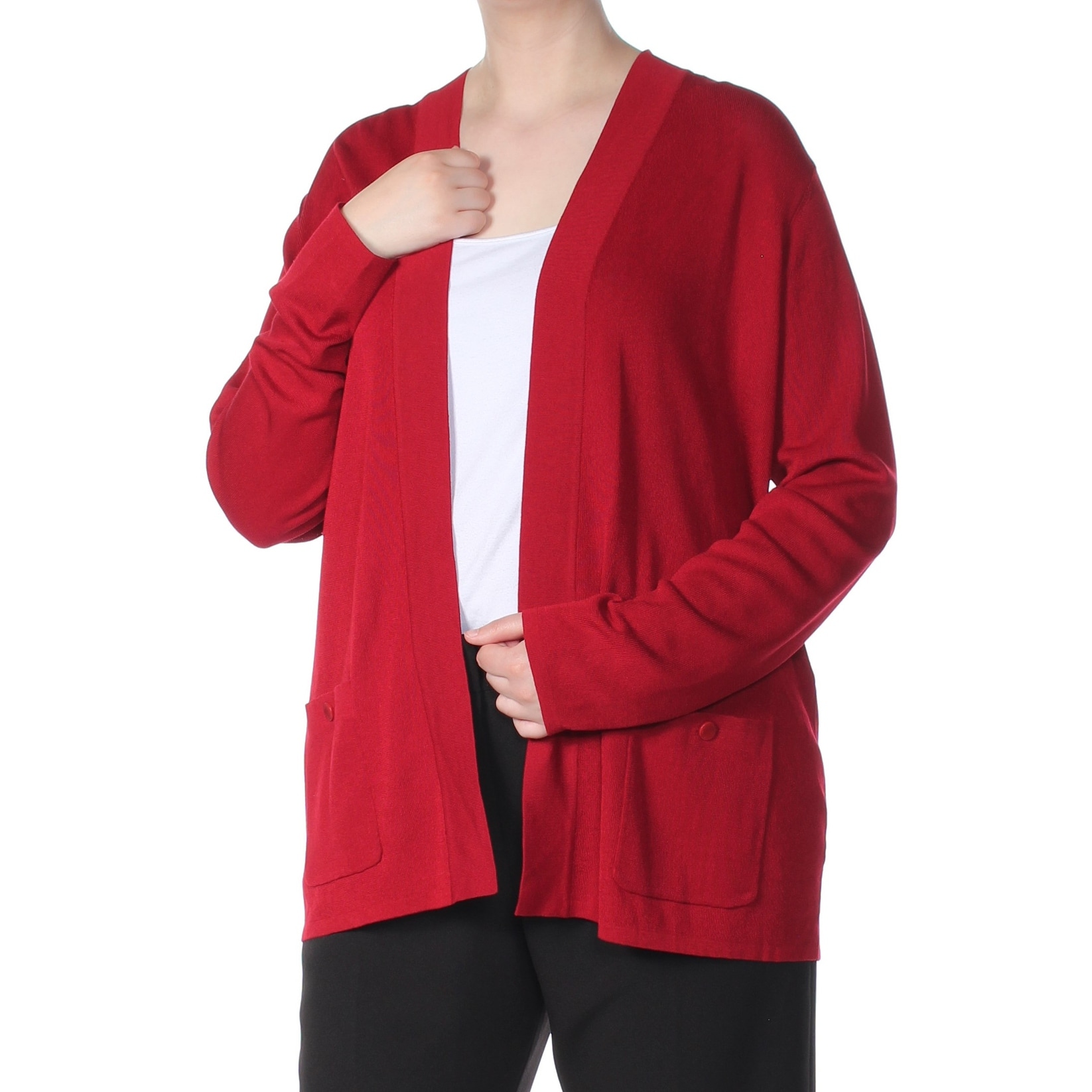 Shop Anne Klein Womens Red Open Cardigan Sweater Size Xl