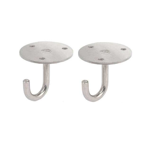 slide 2 of 3, Home Bedroom Kitchen Stainless Steel Ceiling Single Hanging Hooks 2pcs - Silver Tone