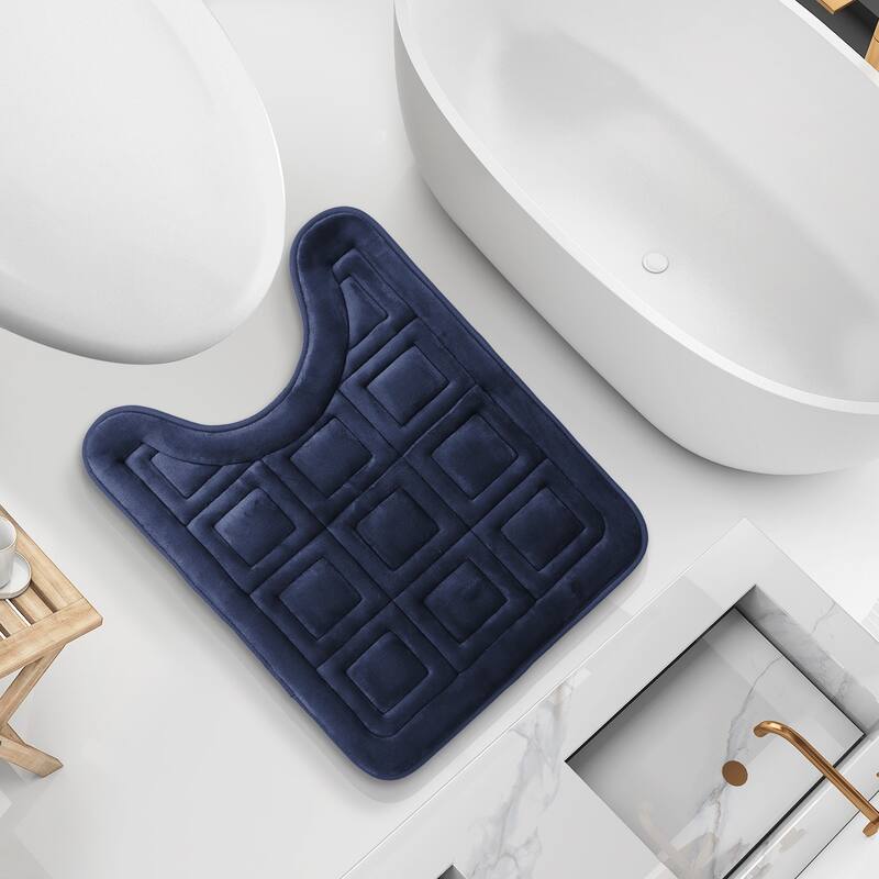 Clara Clark Ultra Soft Non Slip and Absorbent Bath Rug - Waffled Velvet Memory Foam Bath Mat - Contour - Navy