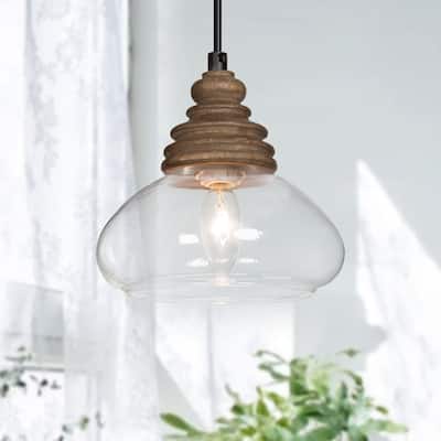 Modern Farmhouse 1-Light Wood Pendant Glass Lights for Kitchen Island