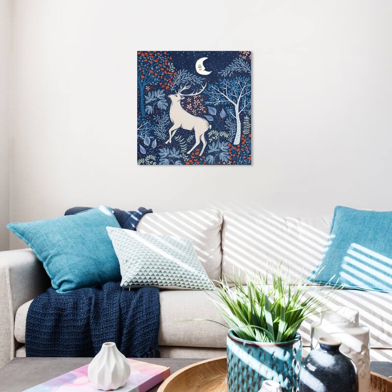 Wynwood Studio Canvas Animals Moonlit Frolic Blues Blue and Dark Blue Scandinavian Wall Art Canvas Print - 20 x 20