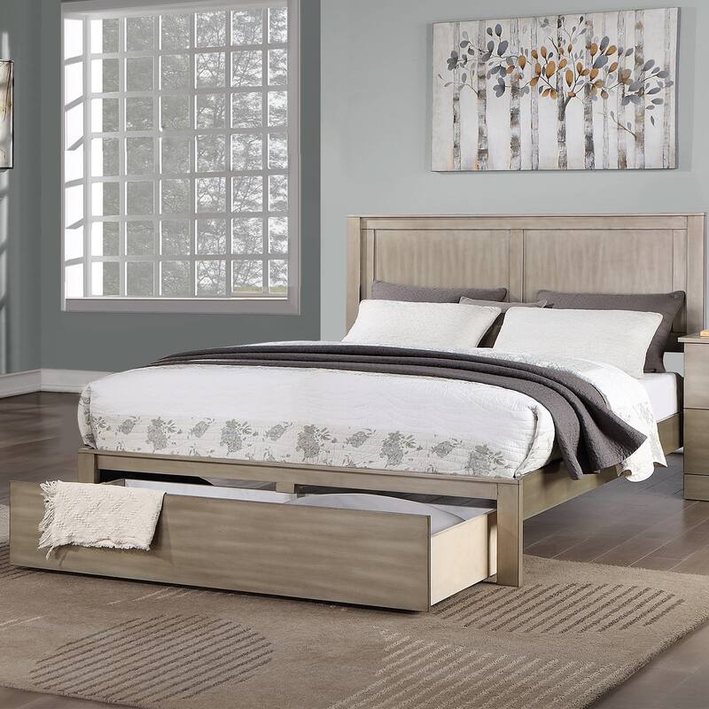 Wooden Bed with 1 Storage Drawer in Light Tan