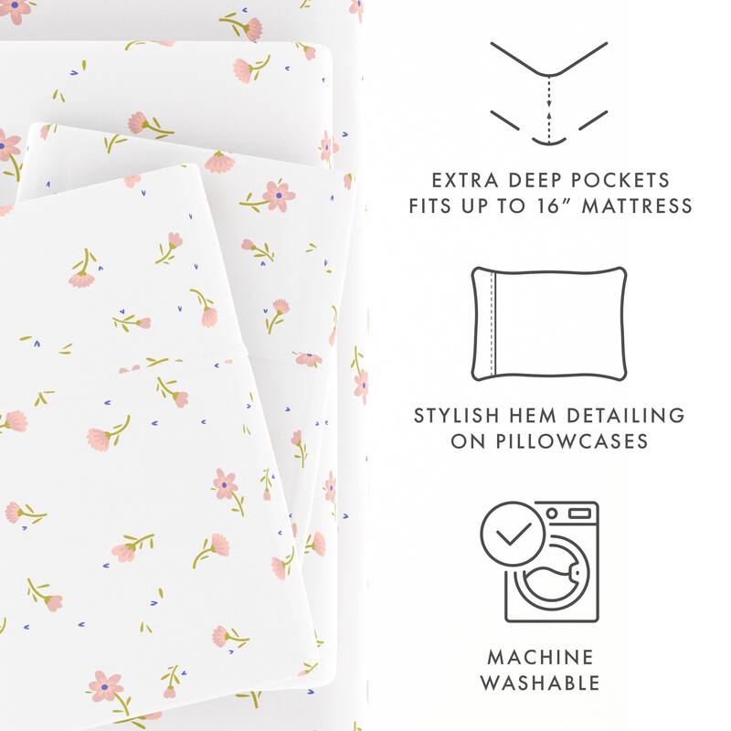 Becky Cameron Soft Floral Pattern 4-piece Deep Pocket Bed Sheet Set