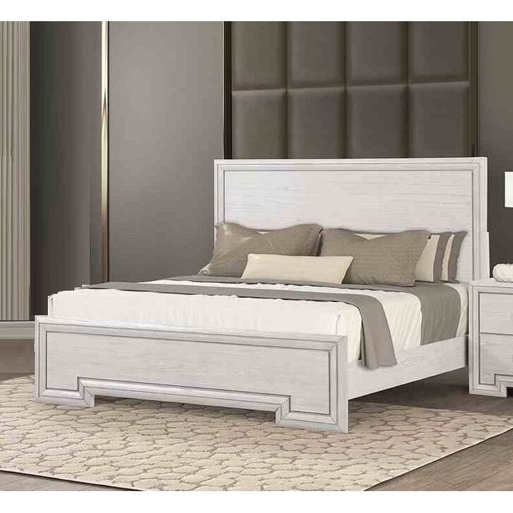 Rustic White Transitional 4-Piece Bedroom Set with USB Nightstand