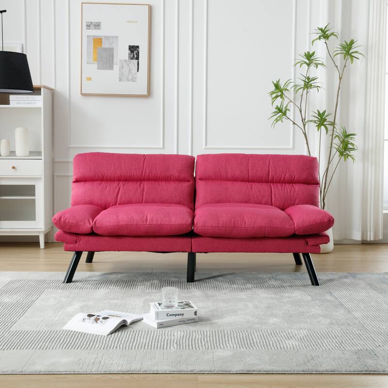 Modern 2-Seater Linen Sofa with Metal Legs, Set of 1