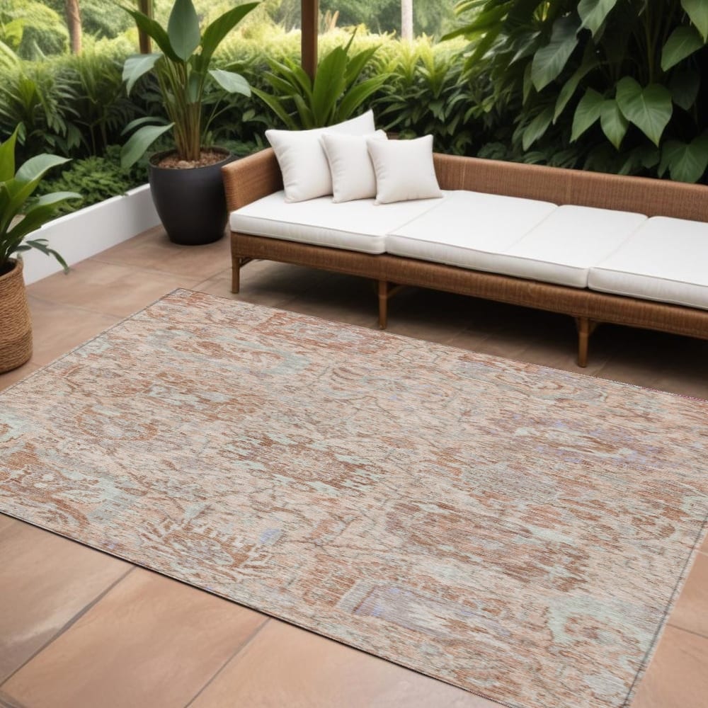HomeRoots Damask Traditional Rectangle Outdoor Rug