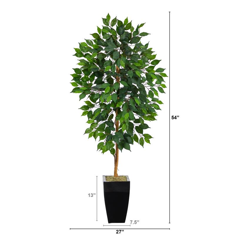 Artificial Tree Indoor Black Planter 4.5ft Retro Style Home Decor - Green - 41-50 Inches