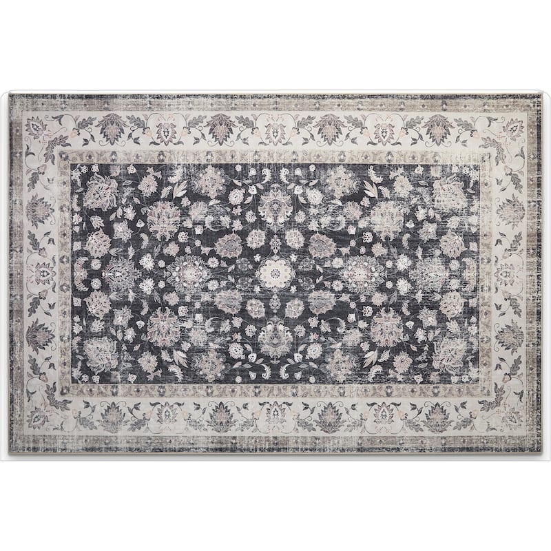 HomeRoots Tropical Floral Casual Rectangle Area Rug - 6' X 9'