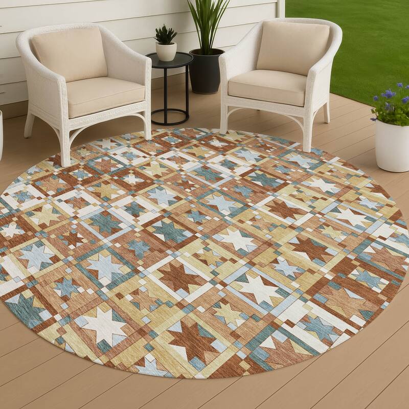 Machine Washable Indoor/ Outdoor Global Goddard Chantille Rug - Paprika - 8' x 8'