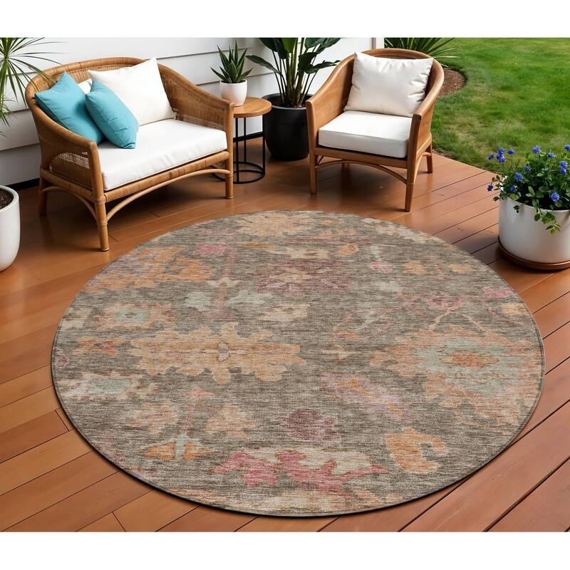 HomeRoots Floral Traditional Rectangle Outdoor Rug - 8' Round