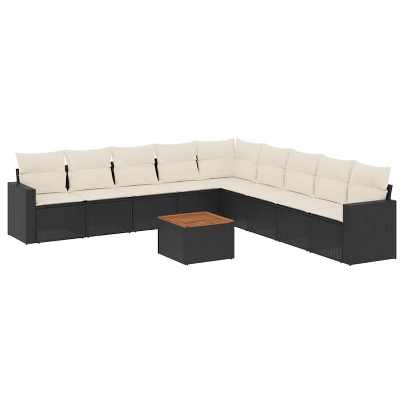 vidaXL Patio Sofa Set with Cushions Outdoor Furniture 10 Piece Poly Rattan - 25.8 x 24.4 x 27.2